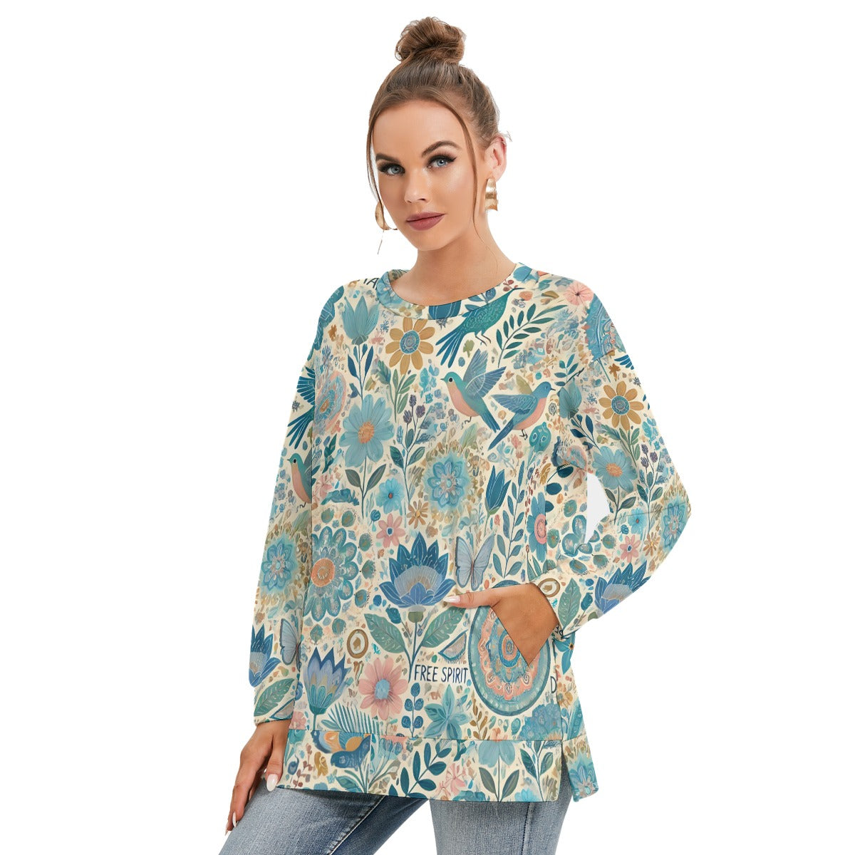 Boho Free Spirit Floral Side Split Sweatshirt