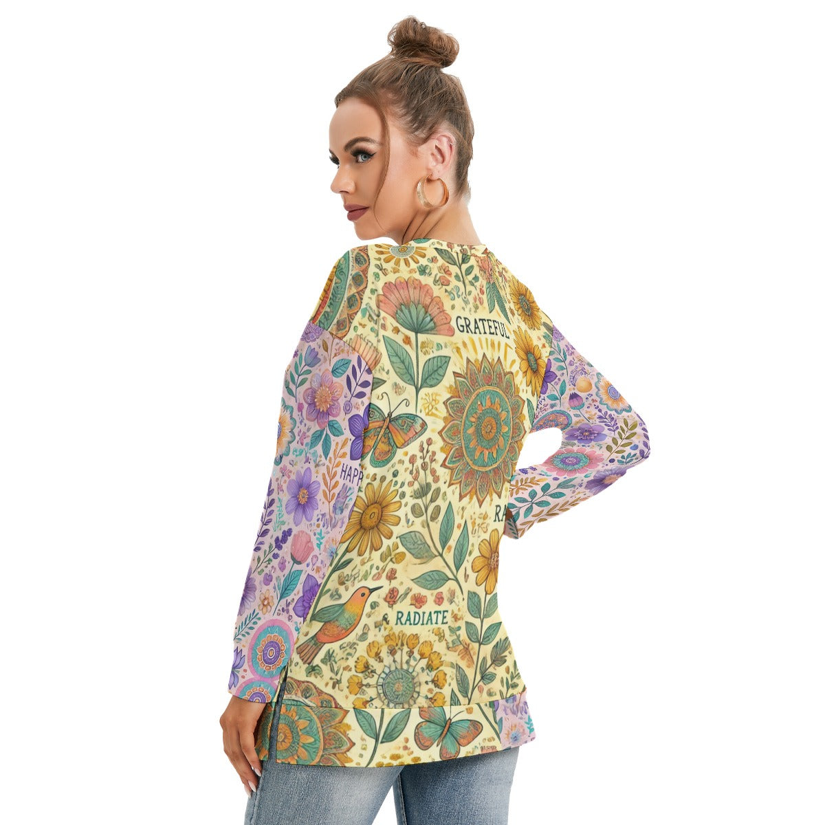 Boho Radiate Positivity All-Over Print Sweatshirt