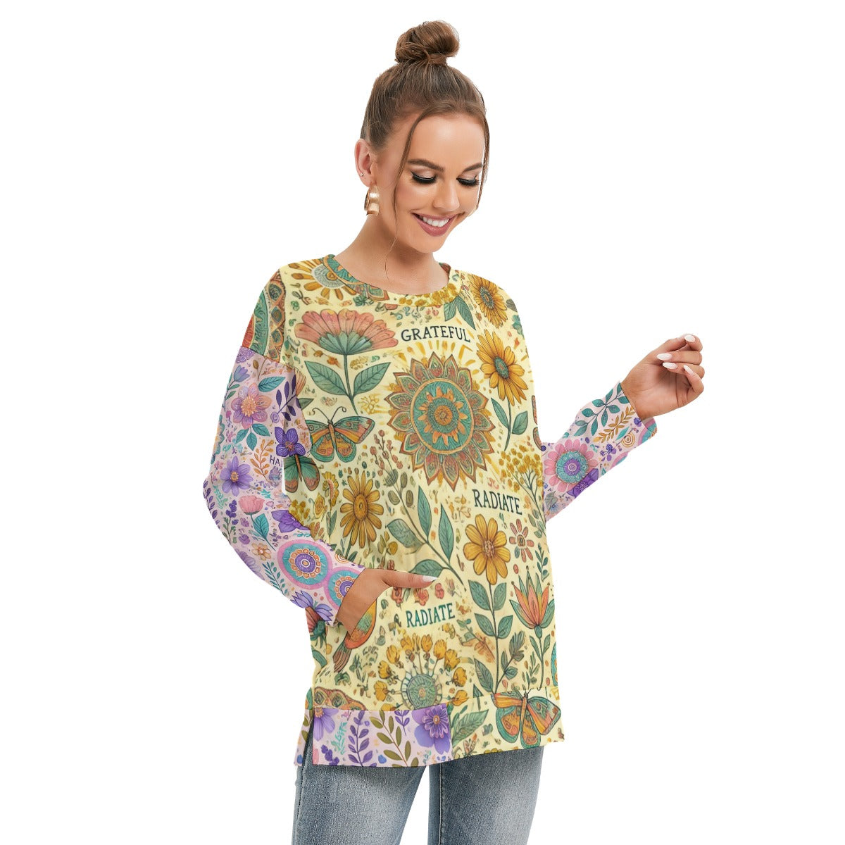 Boho Radiate Positivity All-Over Print Sweatshirt