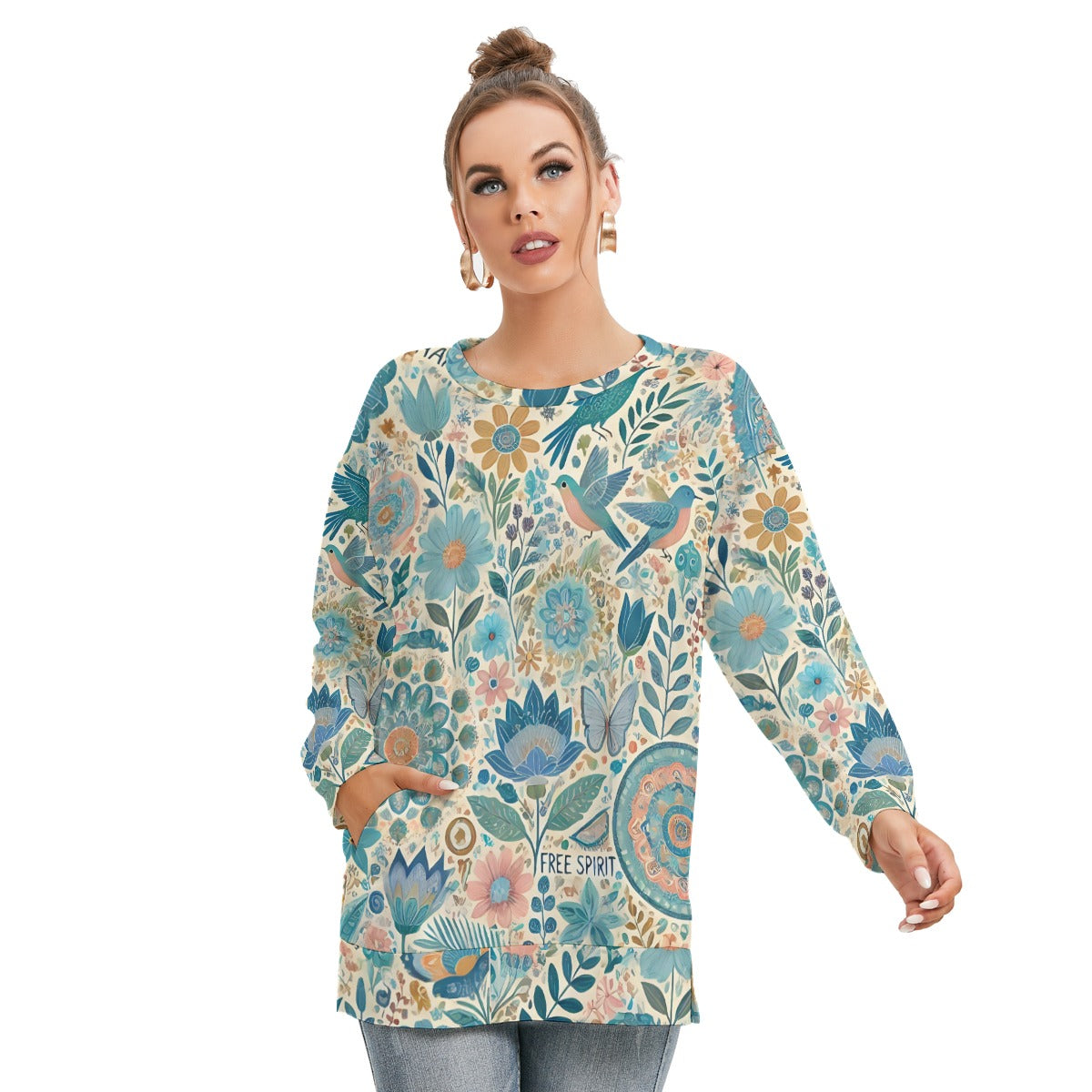 Boho Free Spirit Floral Side Split Sweatshirt