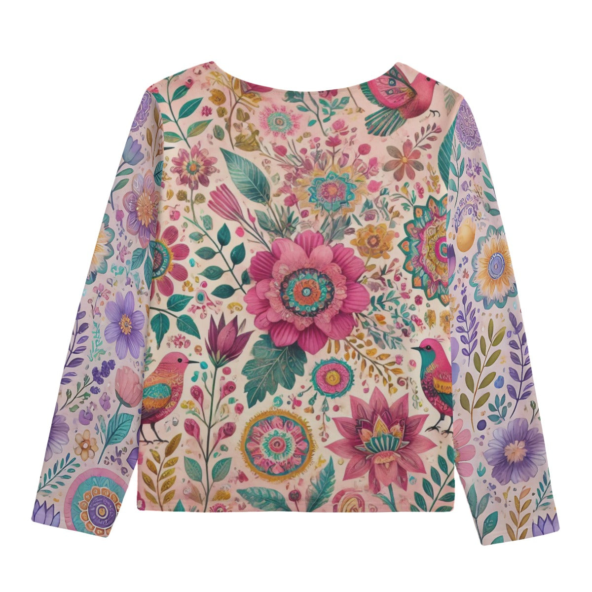 Boho Unisex Boat Neck Sweatshirt – Floral Print, 100% Cotton