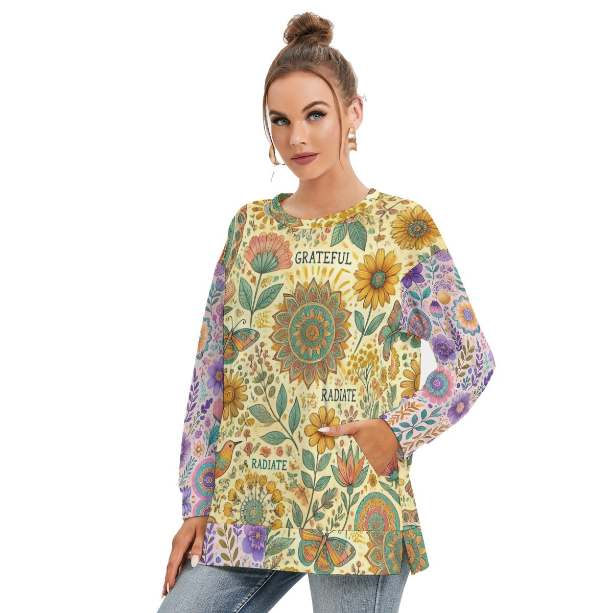 Boho Radiate Positivity All-Over Print Sweatshirt