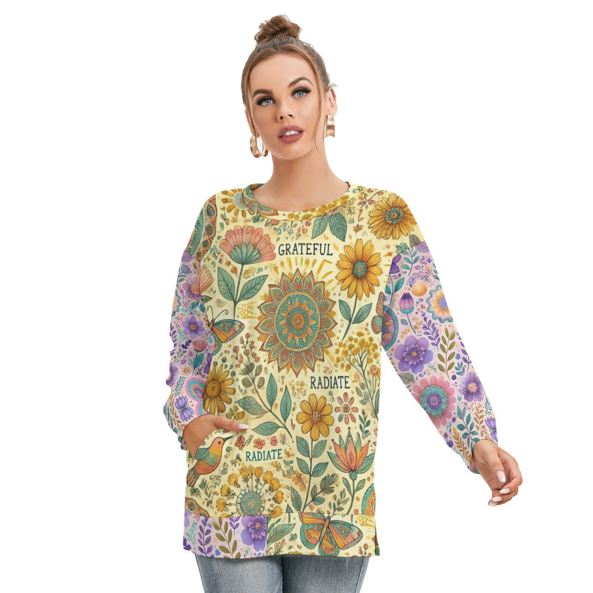 Boho Radiate Positivity All-Over Print Sweatshirt