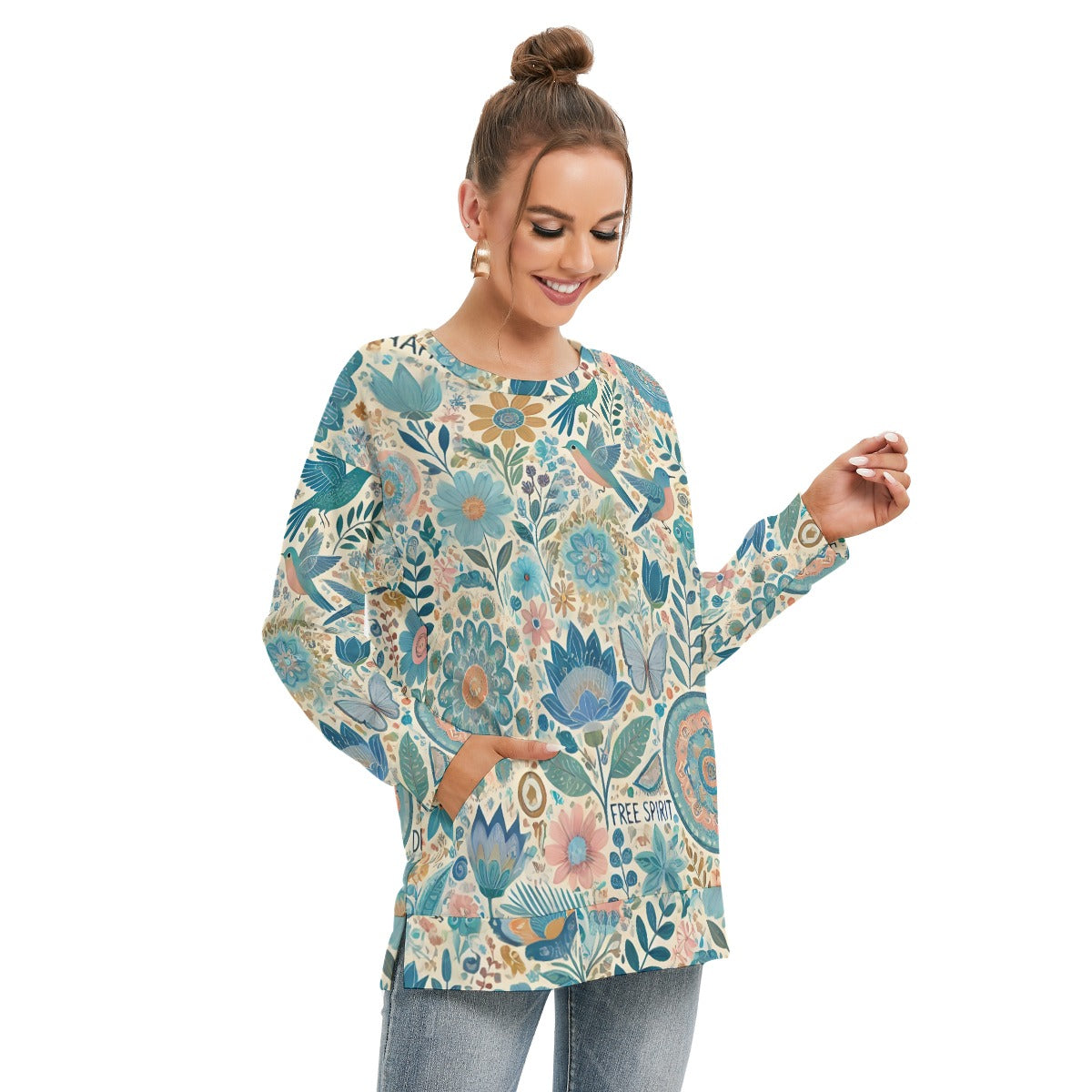 Boho Free Spirit Floral Side Split Sweatshirt